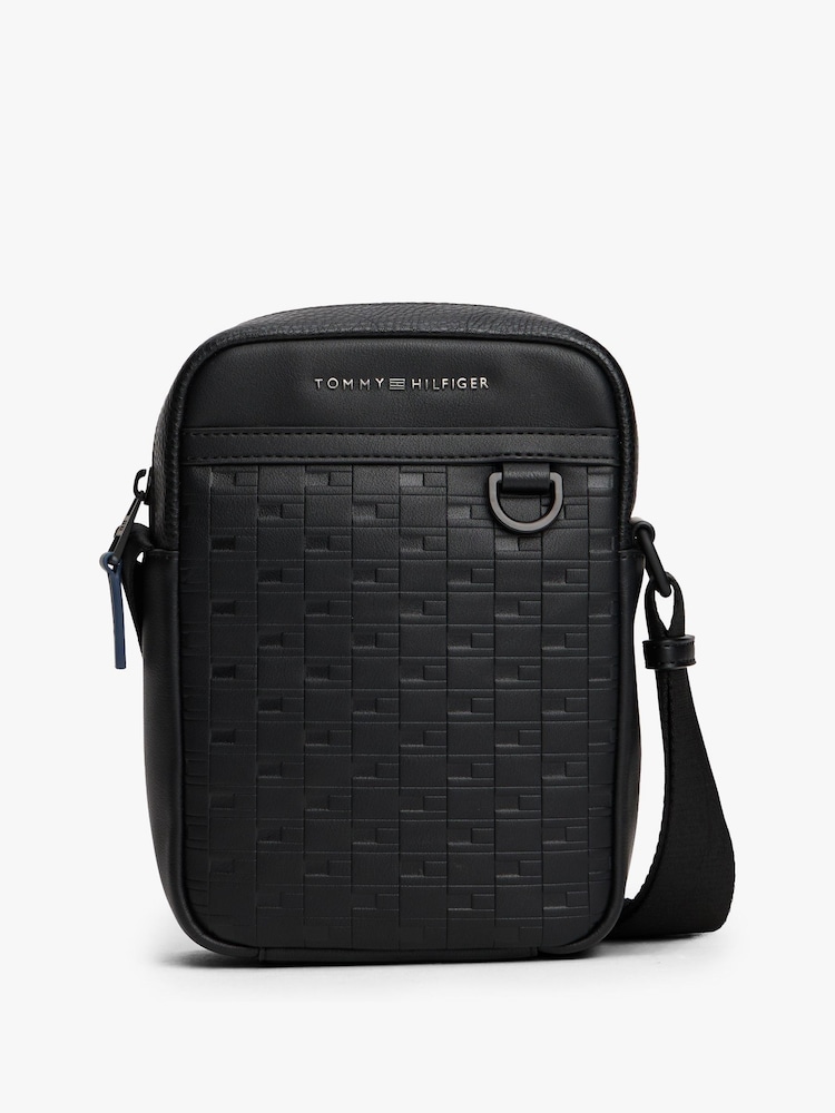 Tommy Hilfiger Black Modern Repeat Flag Cross-Body Reporter Bag - Image 1 of 4