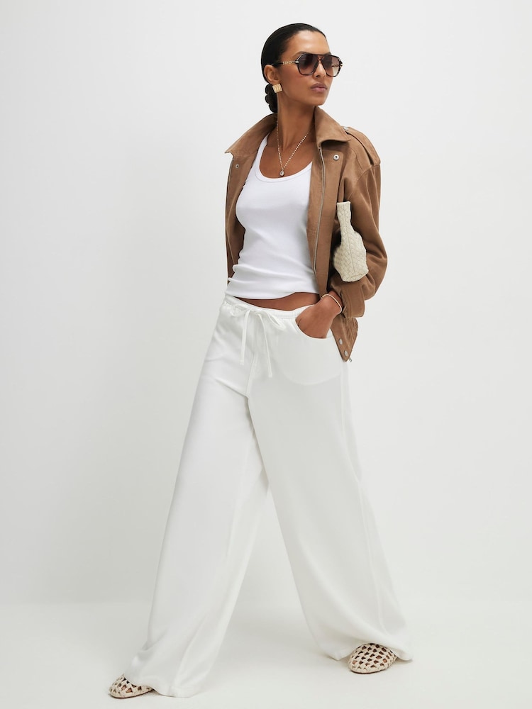 River Island White Wide Leg Relaxed Pyjamas Jeans - Image 1 of 4