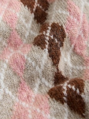 Laura Ashley Pink/Cream Argyle Knit Cardigan with A Touch Of Wool - Image 2 of 3