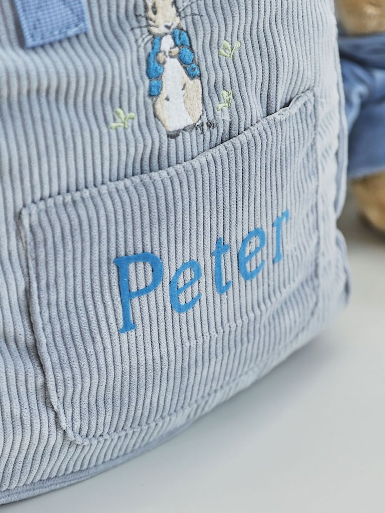 My 1st Years Personalised Peter Rabbit™ Blue Cord Mini Backpack - Image 2 of 4 My 1st Years Personalised Peter Rabbit™ Blue Cord Mini Backpack - Image 2 of 4