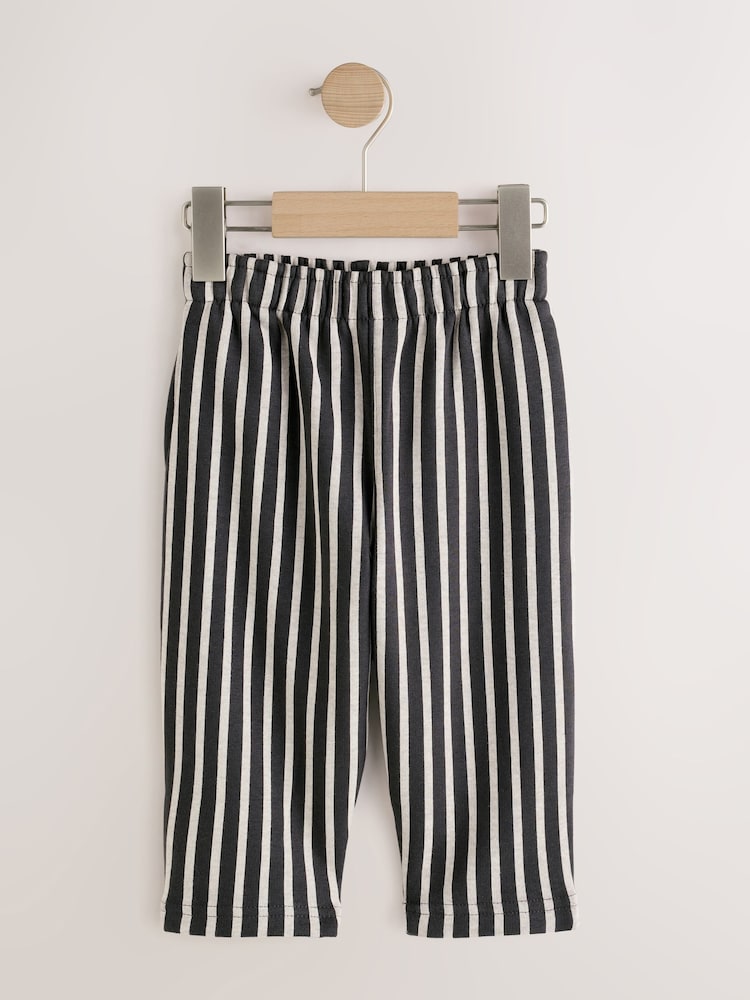 Charcoal Grey/Ecru Stripe Single Wide Leg Jersey Joggers (3mths-7yrs) - Image 1 of 6 Charcoal Grey/Ecru Stripe Single Wide Leg Jersey Joggers (3mths-7yrs) - Image 1 of 6