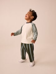 Green/Blue Stripe Single Wide Leg Jersey Joggers (3mths-7yrs) - Image 2 of 4