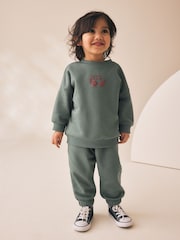 Dark Green Back Print Crew Neck Joggers Set (3mths-7yrs) - Image 1 of 4