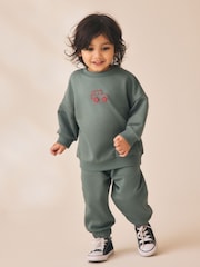 Dark Green Back Print Crew Neck Joggers Set (3mths-7yrs) - Image 2 of 4