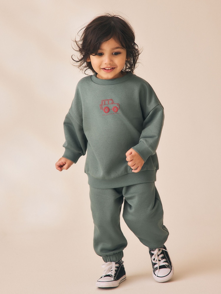 Dark Green Back Print Crew Neck Joggers Set (3mths-7yrs) - Image 2 of 4 Dark Green Back Print Crew Neck Joggers Set (3mths-7yrs) - Image 2 of 4