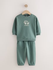 Verde oscuro - Conjunto de sudadera y pantalones de chándal con cuello redondo estampado (3 meses-7 años) - Imagen 5 de 9