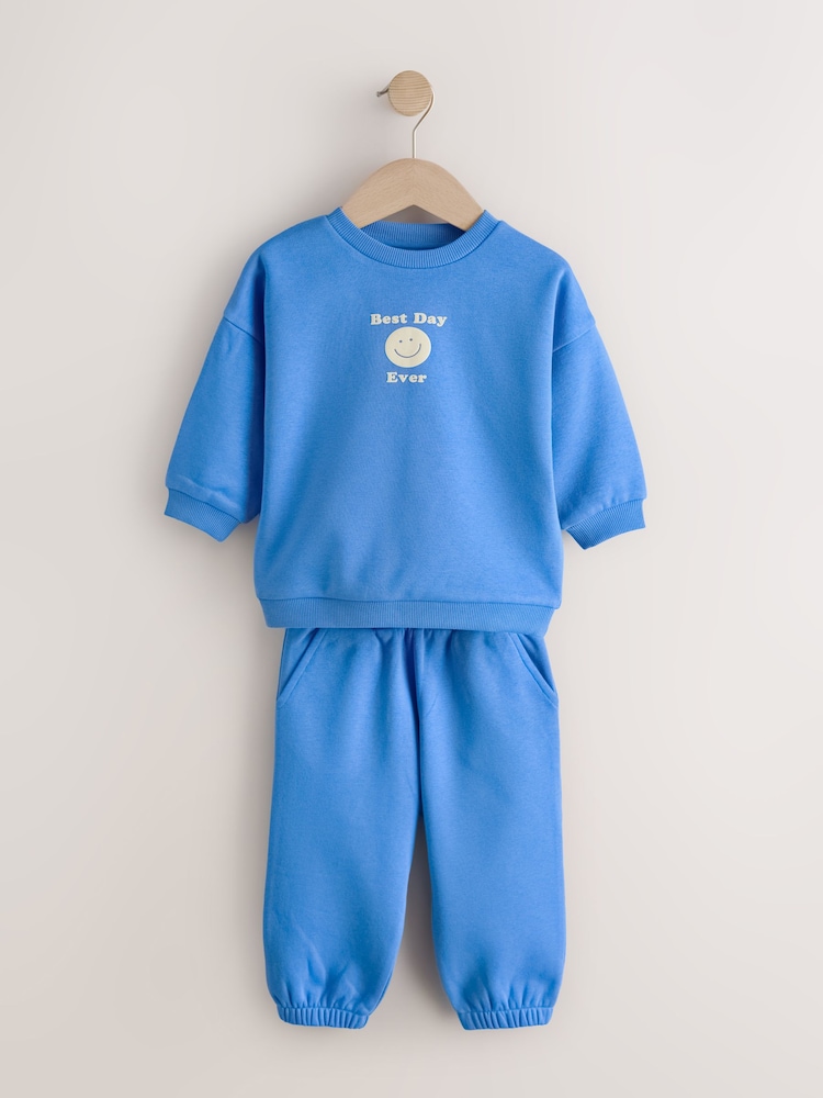 Blue Semi Plain Crew Joggers Set (3mths-7yrs) - Image 1 of 5