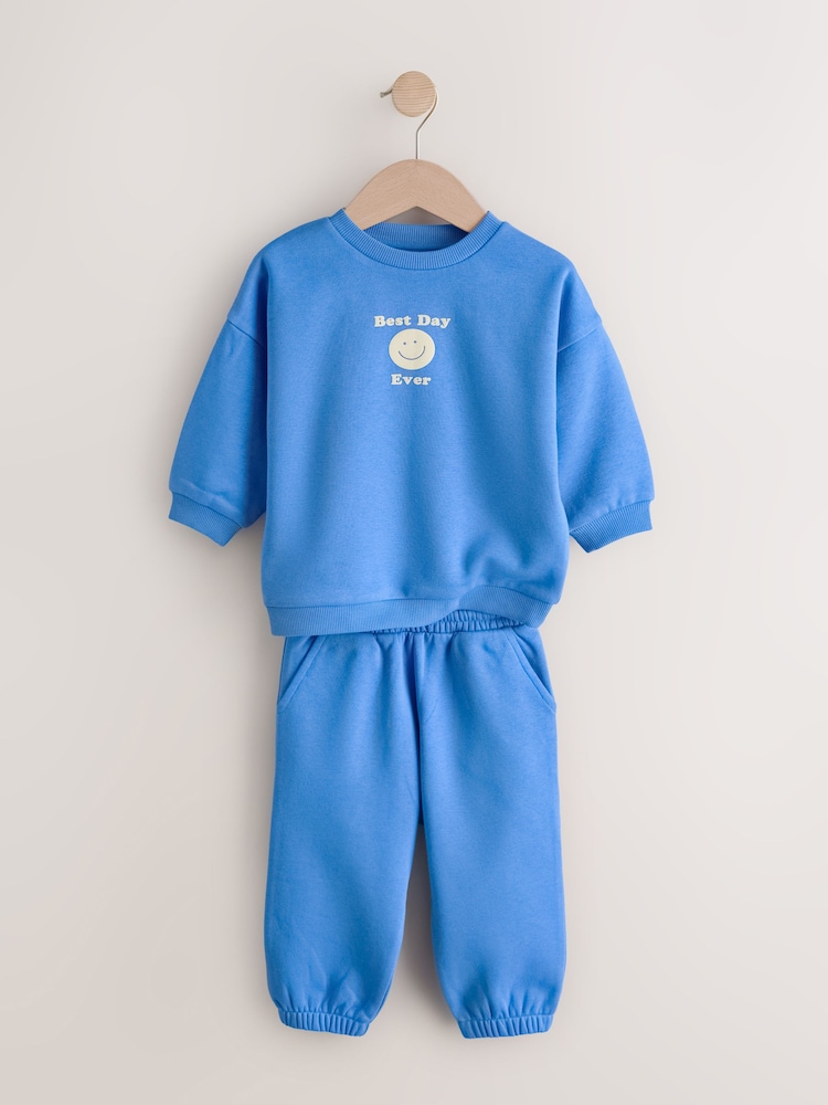 Blue Semi Plain Crew Joggers Set (3mths-7yrs) - Image 2 of 5