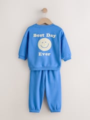 Blue Semi Plain Crew Joggers Set (3mths-7yrs) - Image 3 of 5