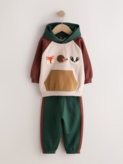 Burgundy/Ecru/Green Colour Block Hoodie and Joggers Set (3mths-7yrs) - Image 5 of 9
