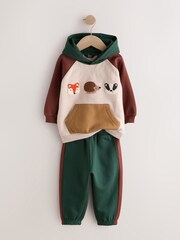 Burgundy/Ecru/Green Colour Block Hoodie and Joggers Set (3mths-7yrs) - Image 6 of 9