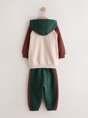 Burgundy/Ecru/Green Colour Block Hoodie and Joggers Set (3mths-7yrs) - Image 7 of 9