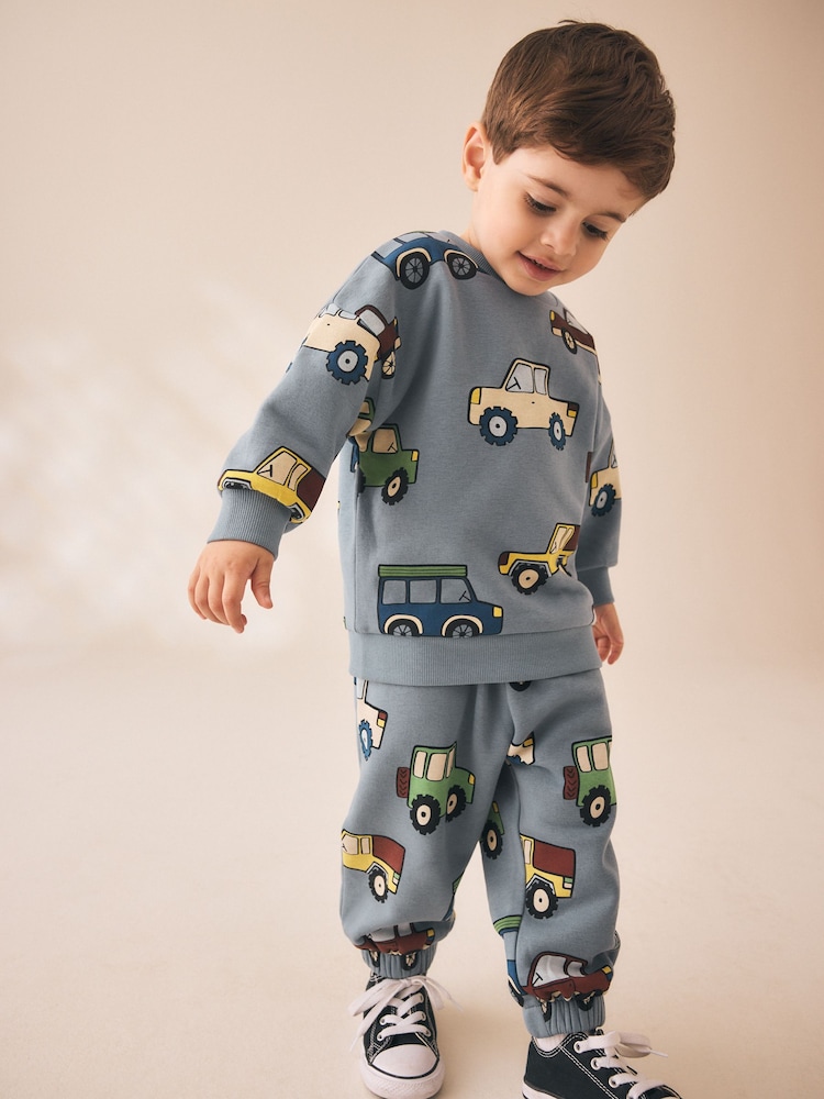 Light Blue All Over Print Crew Neck Sweat Top and Joggers Set (3mths-7yrs) - Image 1 of 4 Light Blue All Over Print Crew Neck Sweat Top and Joggers Set (3mths-7yrs) - Image 1 of 4