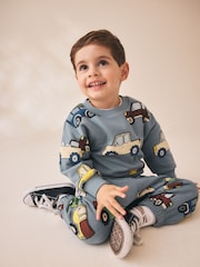 Light Blue All Over Print Crew Neck Sweat Top and Joggers Set (3mths-7yrs) - Image 2 of 4