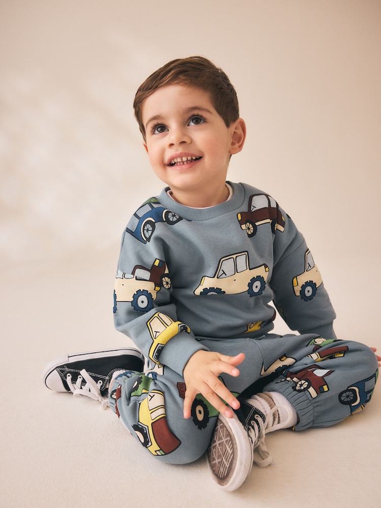 Light Blue All Over Print Crew Neck Sweat Top and Joggers Set (3mths-7yrs) - Image 2 of 4 Light Blue All Over Print Crew Neck Sweat Top and Joggers Set (3mths-7yrs) - Image 2 of 4