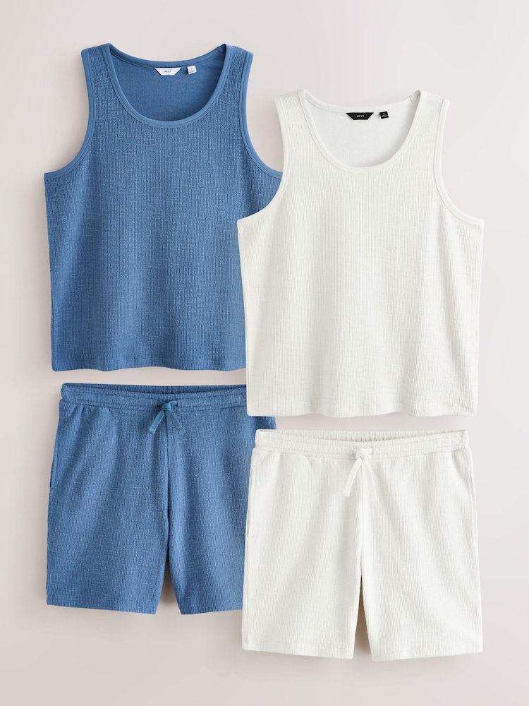 Blue/White Vest and Shorts Set 2 Pack - Image 1 of 12 Blue/White Vest and Shorts Set 2 Pack - Image 1 of 12
