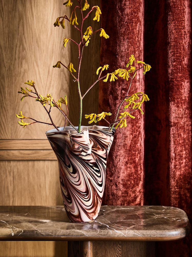 Ruffled Edge Swirled Glass Vase - 3суретінің 1 суреті
