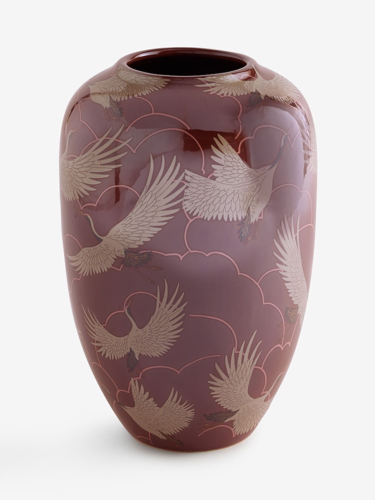 Purple Crane Design Ceramic Iridescent Glaze Vase - Image 4 of 4