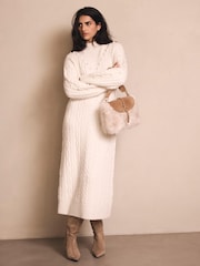 Mint Velvet Cream Bobble Detail Knitted Midi Dress - Image 3 of 8