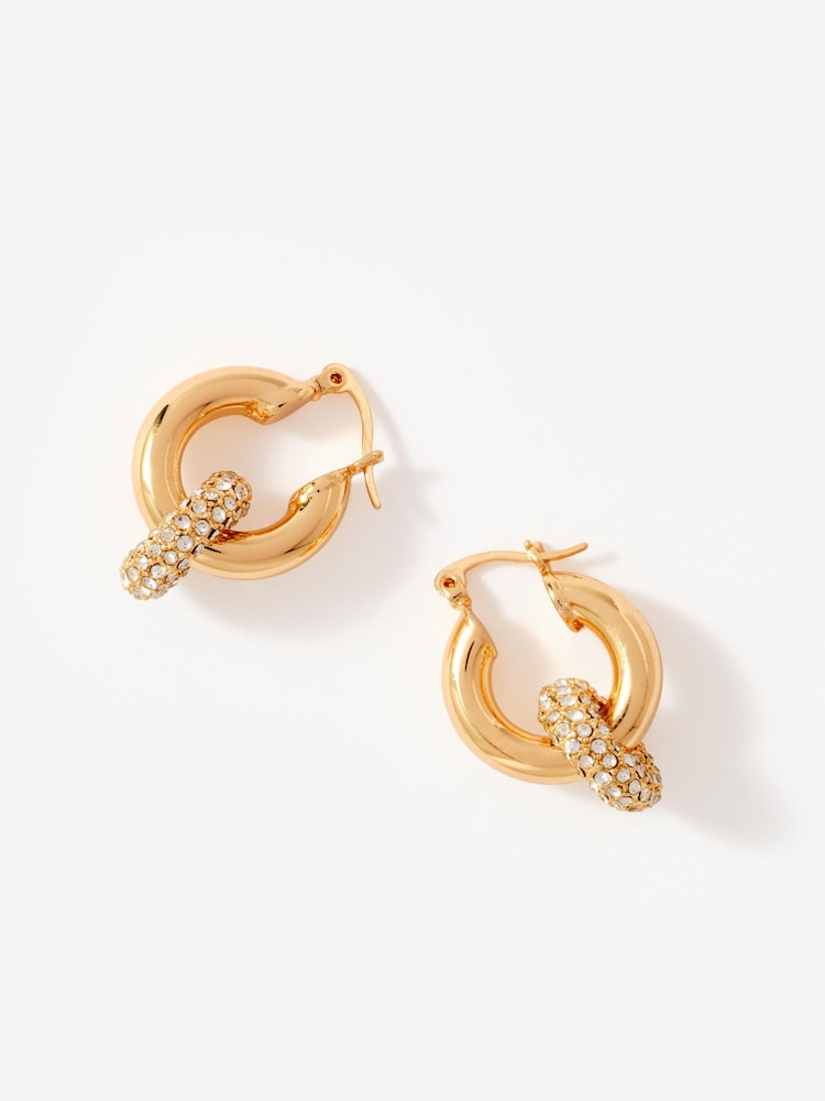 Mint Velvet Gold Tone Pave Hoop Earrings - Image 1 of 4 Mint Velvet Gold Tone Pave Hoop Earrings - Image 1 of 4