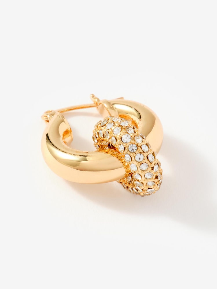 Mint Velvet Gold Tone Pave Hoop Earrings - Image 2 of 4 Mint Velvet Gold Tone Pave Hoop Earrings - Image 2 of 4