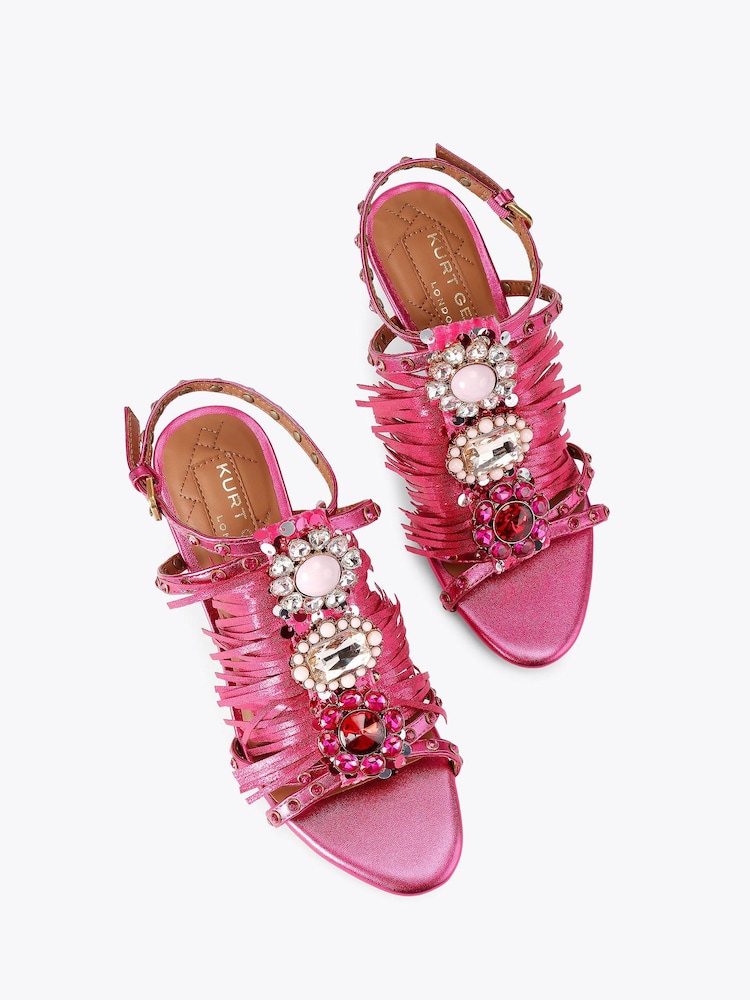 Kurt Geiger London Pink Jewel Fringe Sandals - Image 2 of 4