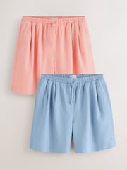 Coral / Blue Linen/Viscose Blend Shorts 2 Pack - Image 1 of 9