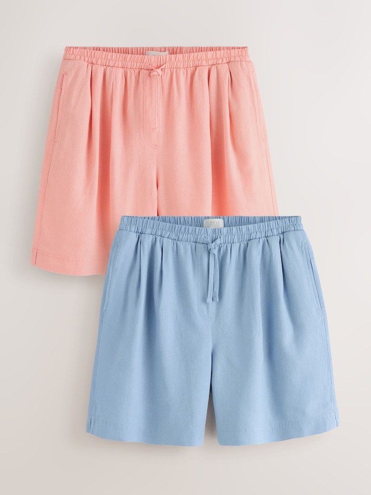Coral / Blue Linen/Viscose Blend Shorts 2 Pack - Image 1 of 9