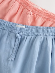Coral / Blue Linen/Viscose Blend Shorts 2 Pack - Image 4 of 9