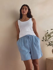 Coral / Blue Linen/Viscose Blend Shorts 2 Pack - Image 6 of 9