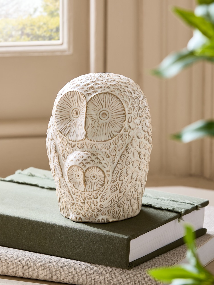 Cream Ceramic Owl Ornament - Image 1 of 3