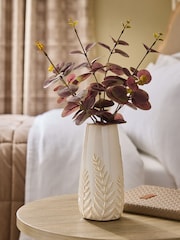 Purple Artificial Eucalyptus Arrangement In Leaf Embossed Ceramic Vase - Image 1 of 3