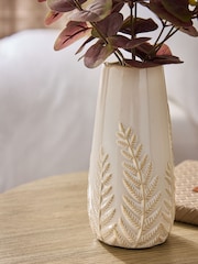 Purple Artificial Eucalyptus Arrangement In Leaf Embossed Ceramic Vase - Image 3 of 3