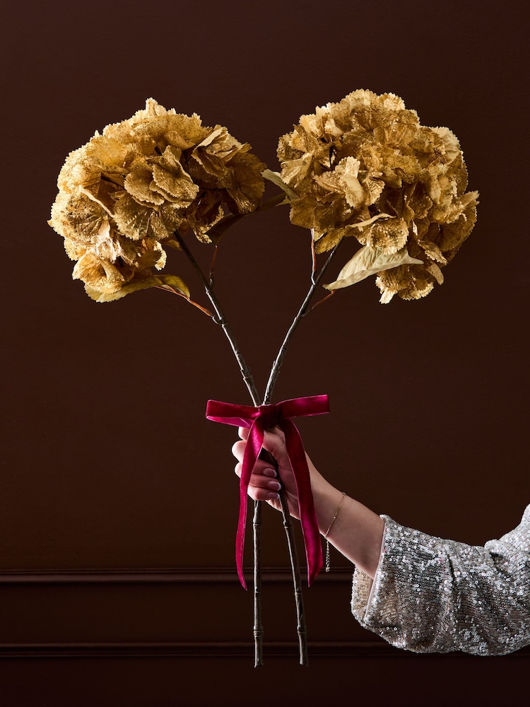 Gold Artificial Hydrangea (2 Stems) - Image 2 of 4