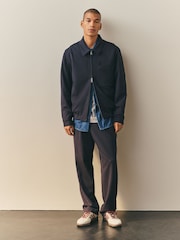 Nothing Ordinary Navy Twill Textured Zip Tailored Jacket - Image 1 of 4