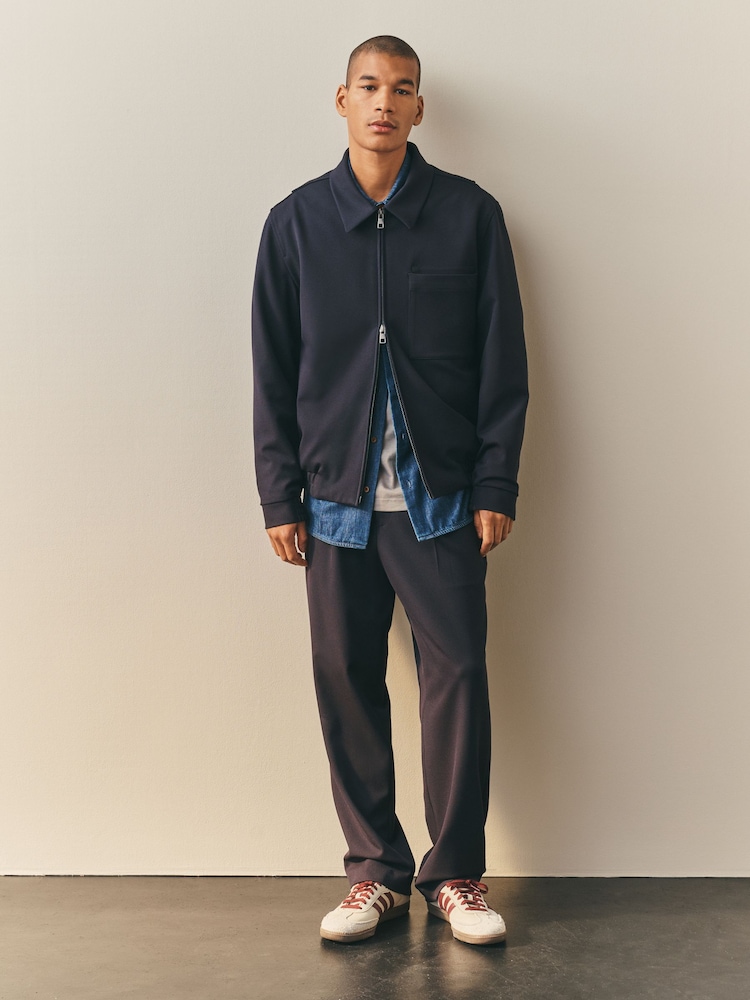 Nothing Ordinary Navy Twill Textured Zip Tailored Jacket - Image 1 of 4