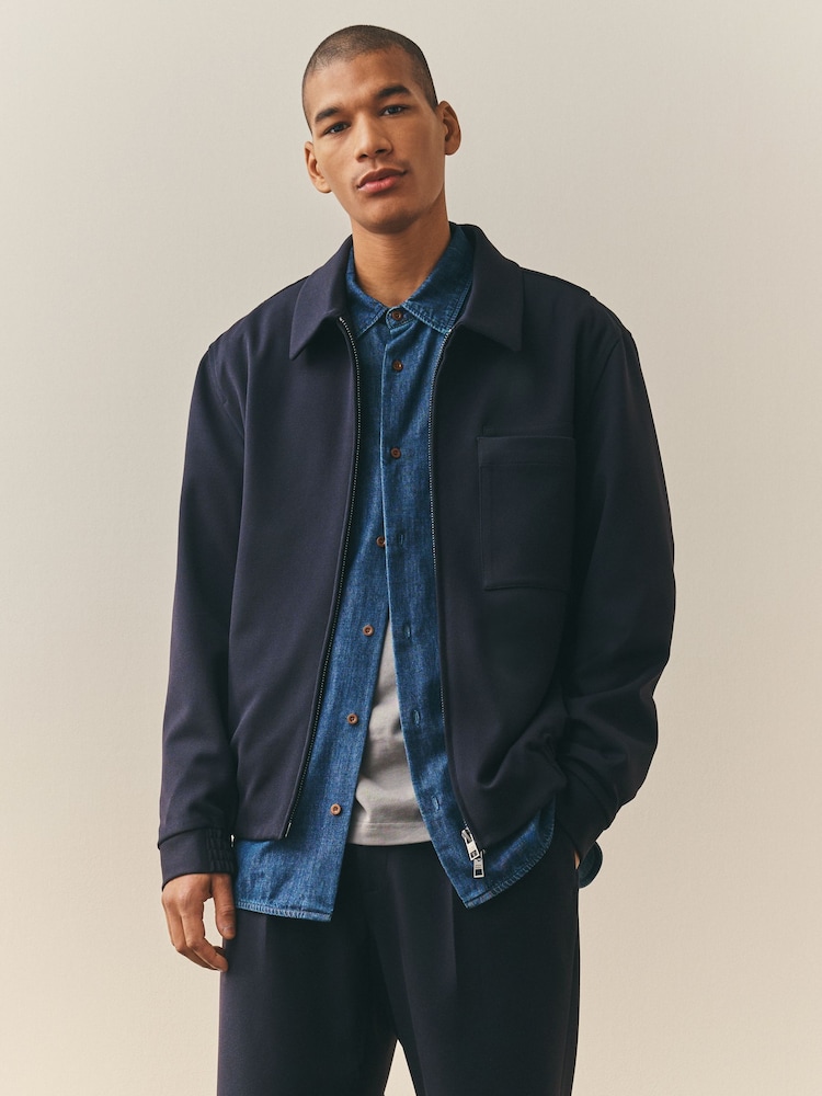 Nothing Ordinary Navy Twill Textured Zip Tailored Jacket - Image 2 of 4