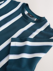 Teal Blue Smart Vertical Stripe T-Shirt - Image 7 of 8