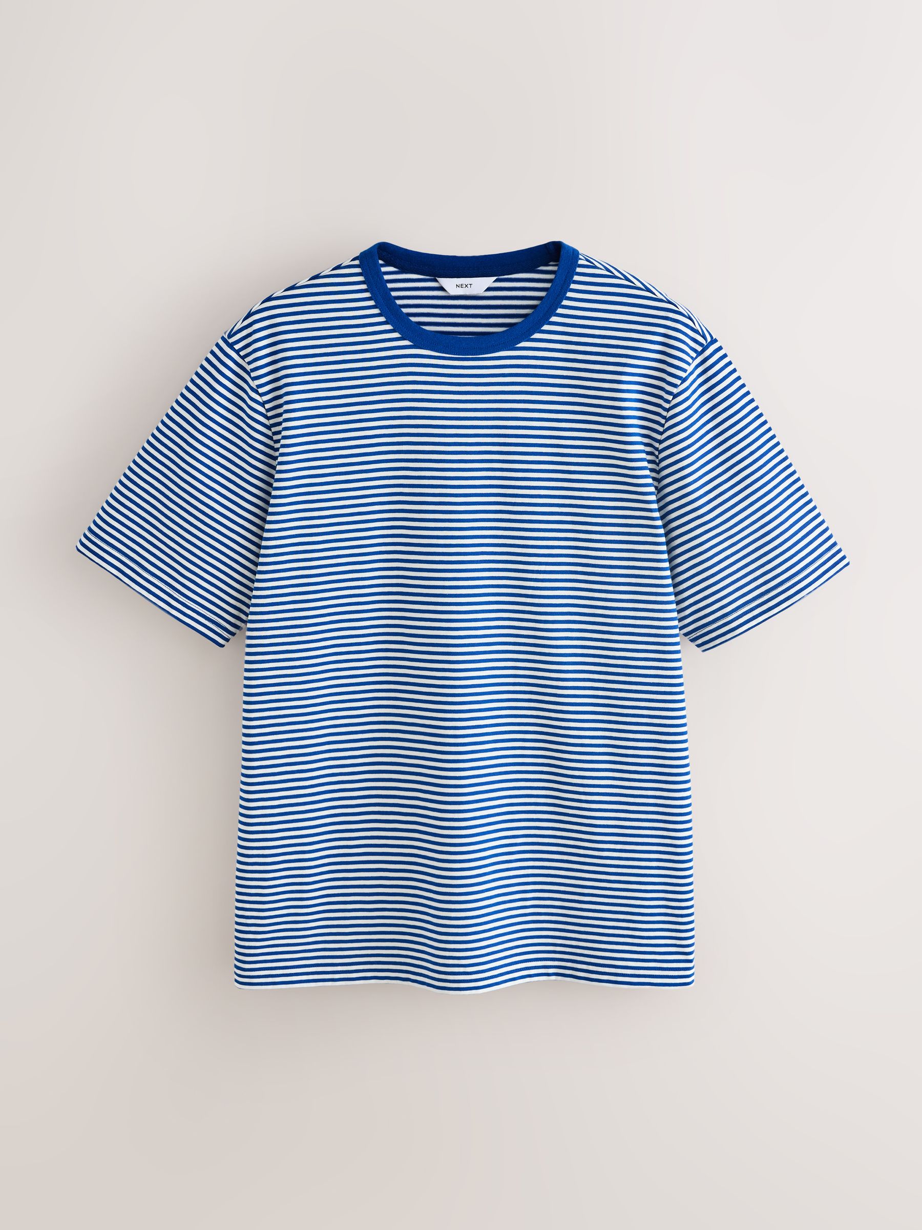 Next：日本 ブルー - 横ストライプリンガー Tシャツ from Next Japan