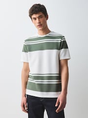 Green/White Regular Fit Horizontal Striped T-Shirt - Image 4 of 5