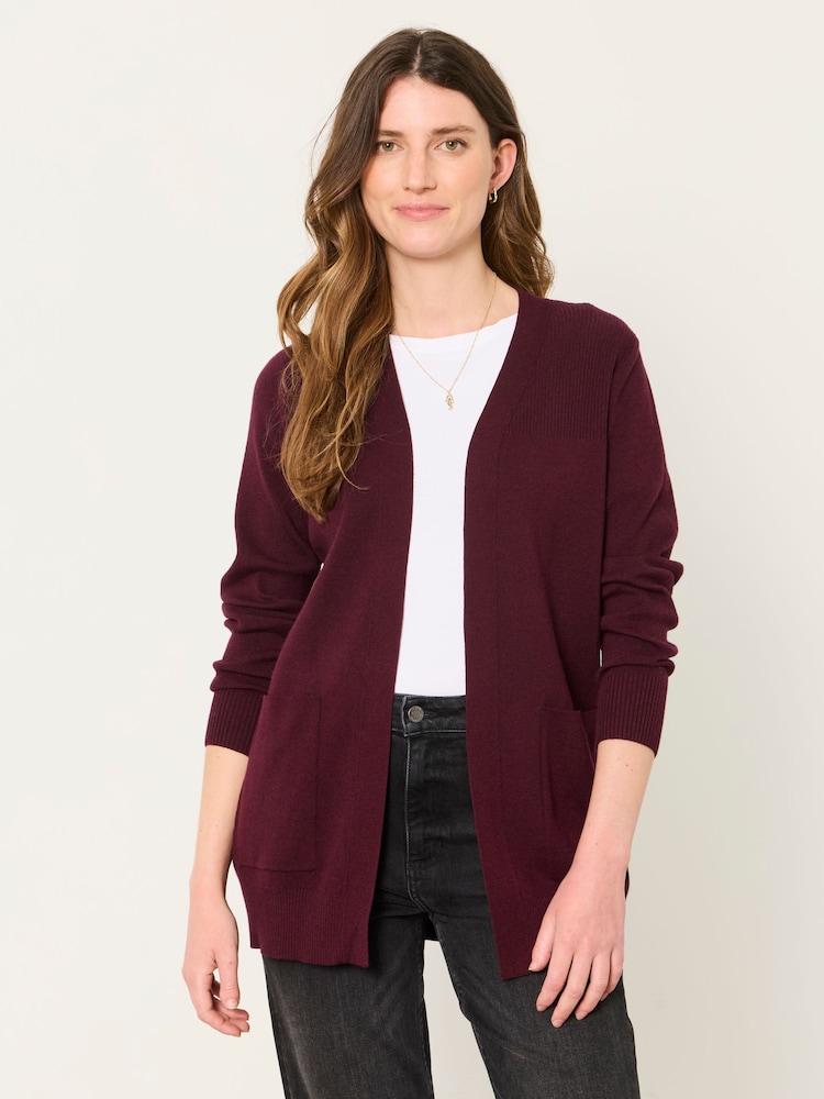 FatFace Selene Burgundy Red Knitted Longline Cardigan - Image 1 of 5