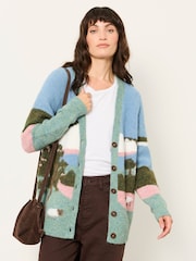 FatFace Blue Landscape Knitted Cardigan - Image 1 of 5