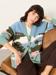 FatFace Blue Landscape Knitted Cardigan - Image 3 of 5