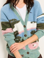 FatFace Blue Landscape Knitted Cardigan - Image 4 of 5