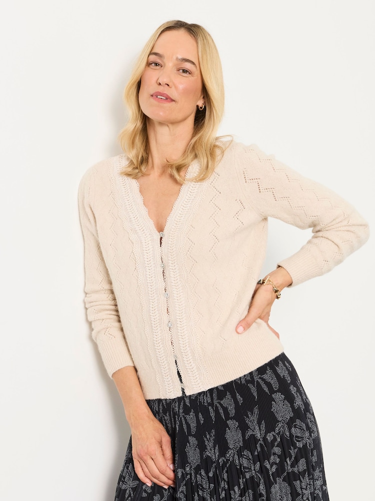 FatFace Skye Knitted Lace V Cardigan - Immagine 1 di 6