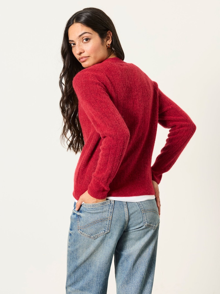 FatFace Halle Red Knitted V Neck Jumpers - Image 2 of 6