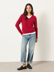 FatFace Halle Red Knitted V Neck Jumpers - Image 4 of 6