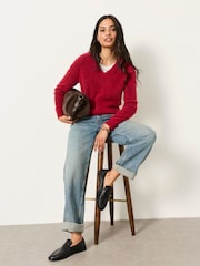 FatFace Halle Red Knitted V Neck Jumpers - Image 5 of 6
