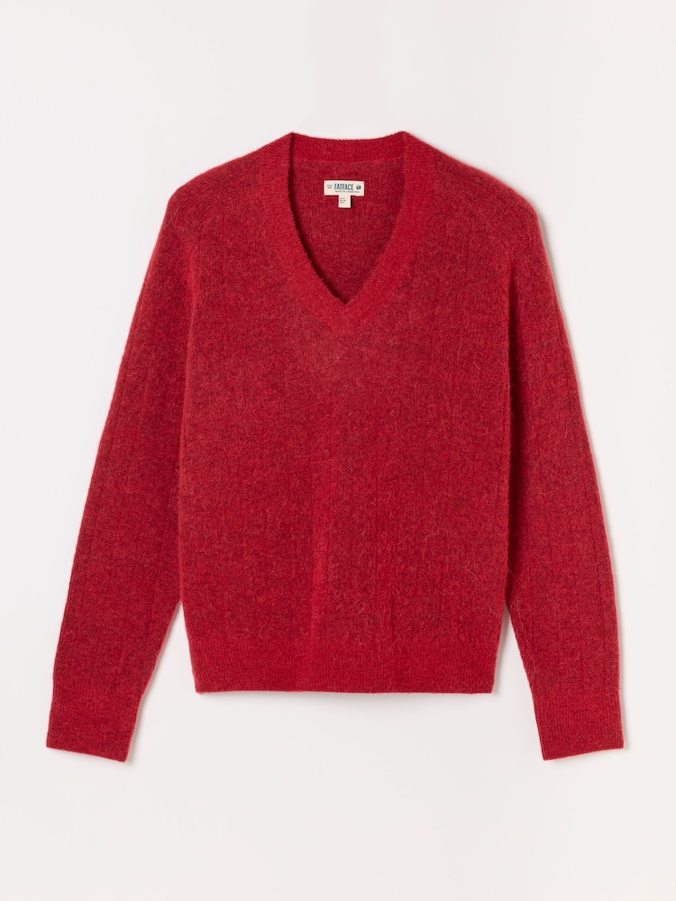 FatFace Halle Red Knitted V Neck Jumpers - Image 6 of 6