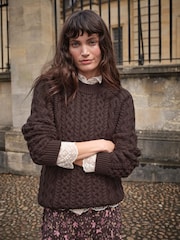 FatFace Bryony Chocolate Brown Knitted Cable Jumper - Image 1 of 7